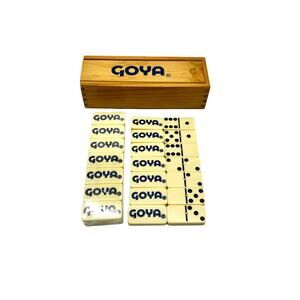 Goya Foods Double 6 Dominoes Game 28 Tiles In Wooden Box Metal Spinner, Unused